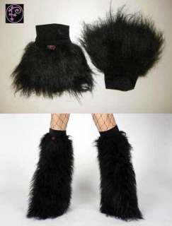   LEGWARMERS RAVE BOOTS SET FLUFFIES BLACK FLUFFYS BOOT COVERS WRIST