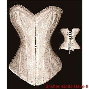   Bridal CORSET New Ivory DAMASK Victorian Reproduction ALL STEEL BONED