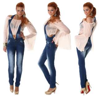   Jeanshose Damen Jeans Overall Latzhose Hosenanzug Blue Washed S XL NEU
