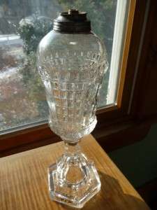 ANTIQUE NEW ENGLAND GLASS CO. WHALE OIL LAMP WAFFLE & THUMB PRINT 
