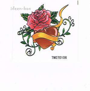 TATTOO Aufkleber Haut Tattoos Rose & Herz TM070106  