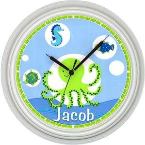 Personalized Bubbles Sea Creatures Nursery Wall Clock  
