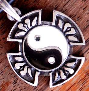 Yin Yang IRON CROSS Pewter Pendant W Black Necklace  