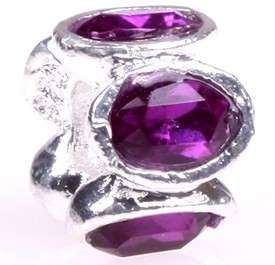 silver purple crystal bead for European bracelet beads charm free ship 