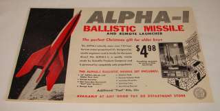 1958 ALPHA 1 BALLISTIC MISSILE ad ~ Alpha I  