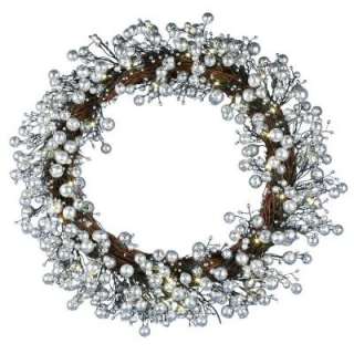 24 In. 48 Light LED Silver Battery Operated Berry Wreath WL10 1WS024 