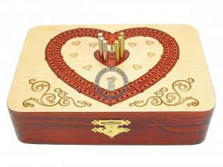 Heart Shape Continuous Cribbage Board 2 Tracks in Bloodwood / Maple