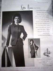 1949 LILLI ANN Suit Hat Clothing FASHION Ad  
