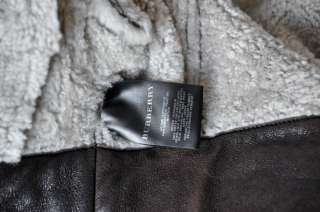 BURBERRY PRORSUM Brown LEATHER SHEARLING Fur Cropped Aviator Jacket 