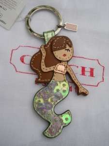 NEW AUTH Coach Multicolored Sequins & Leather Mermaid Keychain/Keyfob 