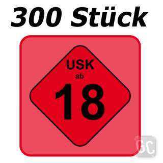 300 x USK 18 Aufkleber Sticker Etiketten Label 18 Jahre  