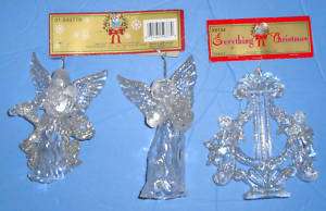 10 ANGEL & HARP ORNAMENTS   New silver & clear *F* glittery Christmas 