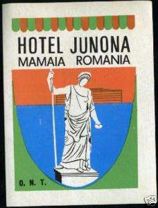 Hotel Junona   ROMANIA   Vibrant Old Luggage Label  