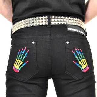 Criminal Damage Mens Rainbow Skinny Fit Jeans Black  