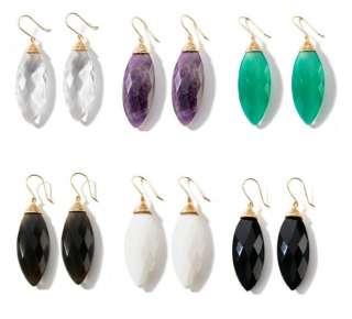   Faceted Gemstone Dangle Earrings 14K Yellow Gold Clad Silver 925