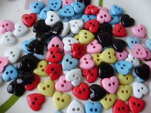 100 Heart Button Cardmaking Sewing w/holes Assorted  