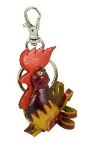 Handmade leather key chain handbag charm rooster  