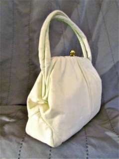 Womens Vintage Leather Etra Handbag Framed Purse Ivory Kiss Lock 