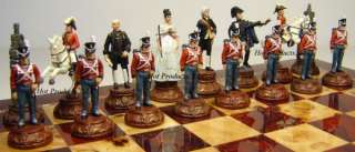 Battle of Waterloo SOLID METAL Chess Set Cherry Burlwood finish board 