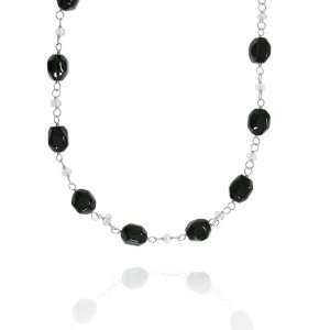   Onyx Fancy Shaped 10x12mm with Crystal Bead Necklace, 18+2Extender