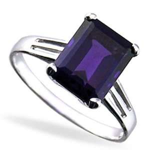   Jewelry Emerald Cut Amethyst Set in a 14K White Gold Ring 7 Jewelry