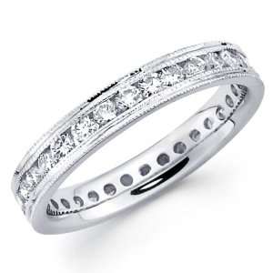 14K White Round cut Diamond COMFORT FIT Eternity with Milgrain Ring 