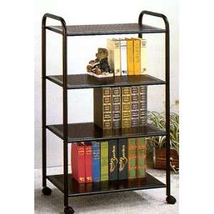 Bookcase/Book Shelf in Black Metal Frame with 4 Tires of Shelving on 