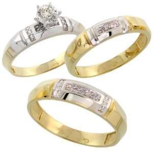 Sterling Silver (Gold Plated) 3 Piece Trio His (5.5mm) & Hers (4mm 