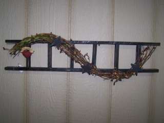 Primitive/Country Black Wood Ladder Berries Grapevine Star Heart 