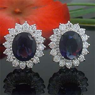 CARAT CZ SIMULATED SAPPHIRE OVAL EARRINGS  