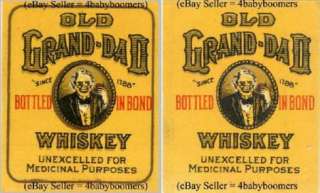 Types OLD GRAND DAD Prohibition WHISKEY Bottle LABELS  