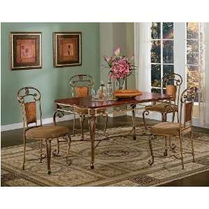   Wood Antique Bronze Finish Dining Table & Chair Set
