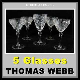THOMAS WEBB GLASSES Wine Water Goblet FLORAL CUT GLASS Vintage WEB48 