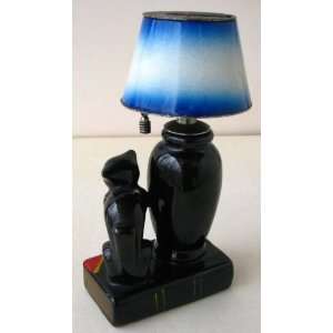 Vintage Automatic Figural Fluid Cat with Blue Shade Table Lighter 