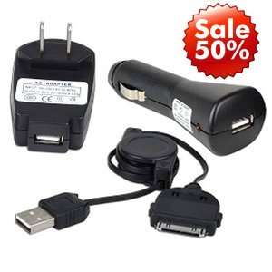  3in1 Travel Home Wall Charger + Car Charger + Cable for Apple Ipod 
