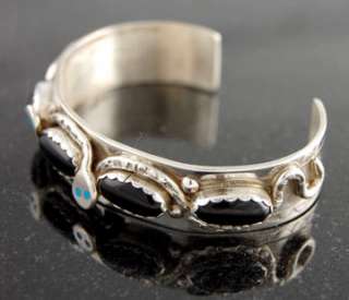   Sterling Silver Onyx Snake Bracelet Native American Zuni Jewelry
