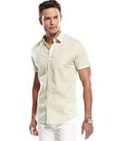 NEW Calvin Klein Shirt, Short Sleeve Micro Gingham Check Shirt