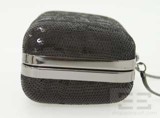 BCBG Max Azria Black Sequin Silver Frame Evening Clutch Handbag  