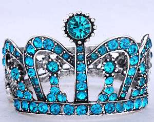 Blue swarovski crystal crown cuff bracelet jewelry  