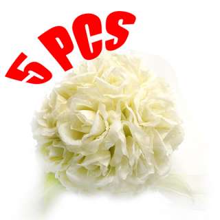 PCS Ivory Silk Rose Kissing Balls Pew Bow Wedding Flower Decoration 