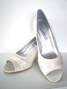 Ivory Satin Low Heel Peep Toe Bridal Shoe 3,4,5,6,7,8  