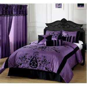   Set Purple with Black Floral Flocking Bed in a bag Full Size Bedding