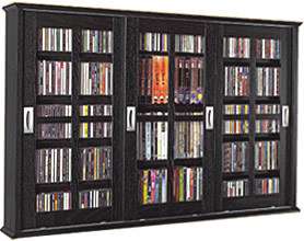   MS 525B 216 DVD,Glass Sliding 3 Door Media Wall Mount Cabinet, Black