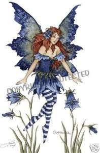 Amy Brown Print Campanula Flower Fairy Faery Fantasy Blue 8.5x11 