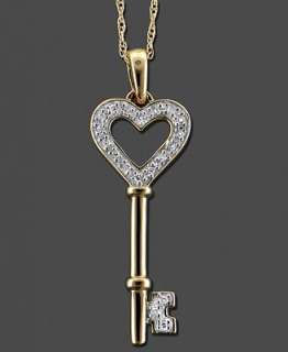 Diamond Necklace, 14k Gold Diamond Accent Heart Key Pendant