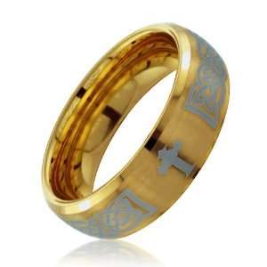 Bling Jewelry Gold Plated Celtic Cross & Knot Design Tungsten Ring 8mm 