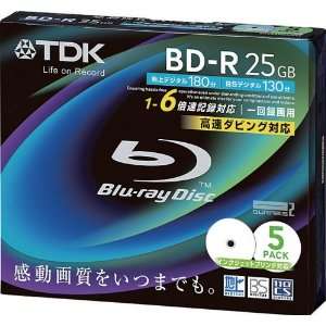  TDK Blu ray Disc 5 Pack   25GB 6X BD R   White Inkjet 