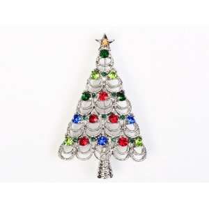   Christmas Tree Crystal Rhinestone Red Blue Green Topaz Pin Brooch