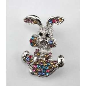    Colorful Swarovski Crystal Happy Bunny Brooch Pin 