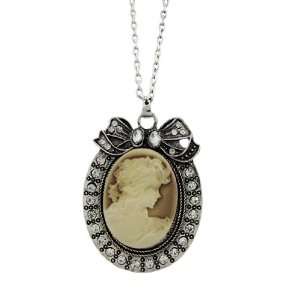   Style Brown Cameo Necklace Pendant Rhinestone Accents Jewelry